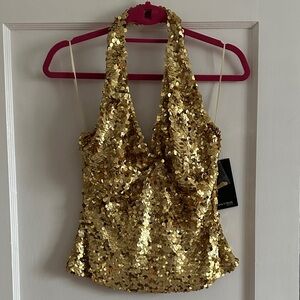 JS Boutique Gold Sequin Halter Blouse